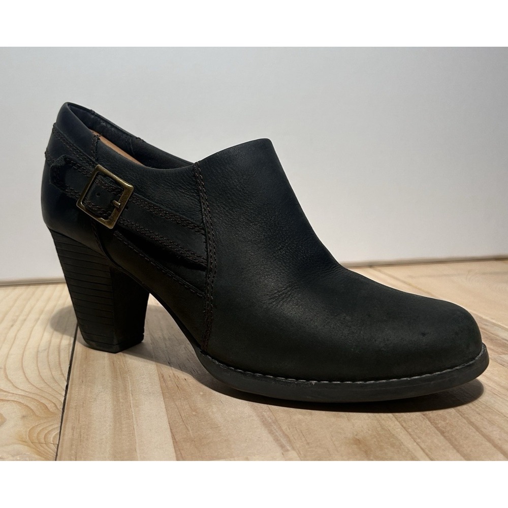 Clarks Bendables Black Leather Zip up Boot, Block Heel, Booties, Women's Sz 10 M
